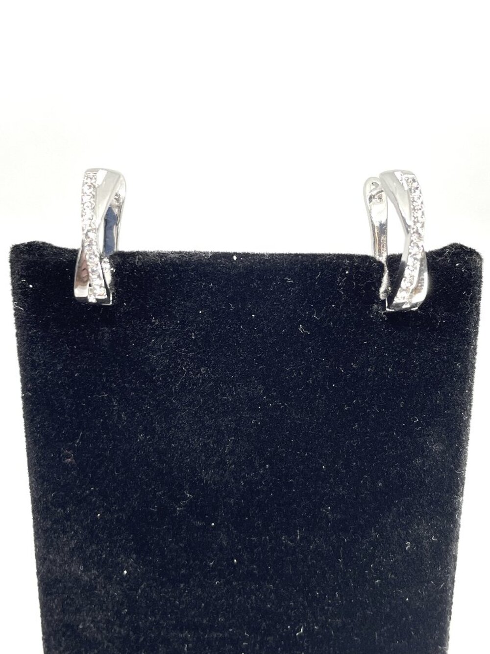 Criss Cross Rhodium Plated Huggie Earrings, made with Crystals by Swarovski - Picture 4 of 4